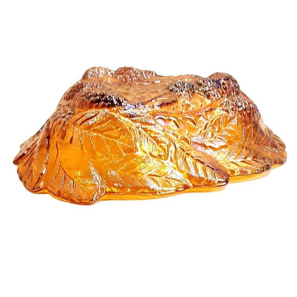 Indiana Glass Loganberry Pattern Amber Carnival Candy Dish 6" Triangle Bowl - Picture 3 of 5